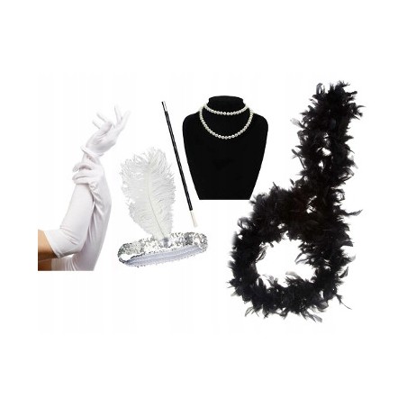 LATA 20 OPASKA PERŁY CYGARETKA BOA RĘKAWICZKI B/C