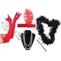 LATA 20 OPASKA PERŁY CYGARETKA BOA RĘKAWICZKI CZER