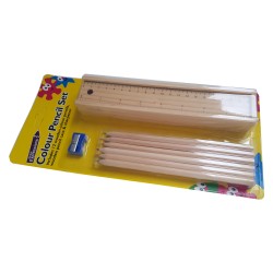 Piórnik drewniany ekologiczny + 12 kredek + linijka + temperówka