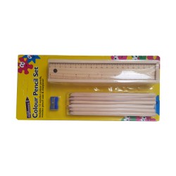 Piórnik drewniany ekologiczny + 12 kredek + linijka + temperówka