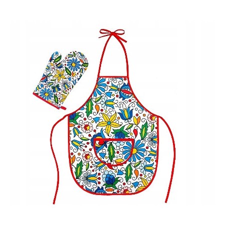 RĘKAWICA KUCHENNA + FARTUCH FOLK PLAMOODPORNE