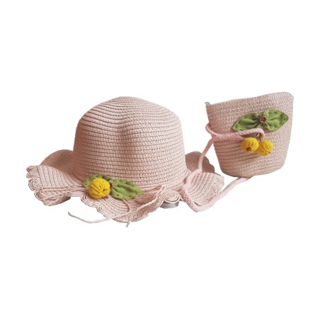 kapelusz z torebką słomiany kwiatki 54 różowy