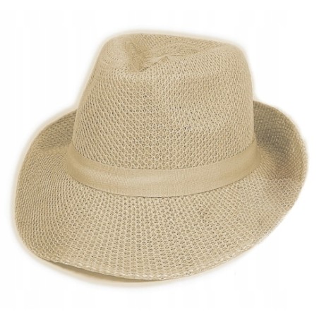 KAPELUSZ LNIANY FEDORA LETNI MĘSKI LEN beżowy BL^