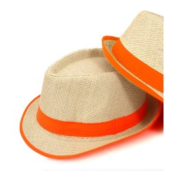 KAPELUSZ PLAŻOWY FEDORA SIZALOWY POMARAŃCZ NEON