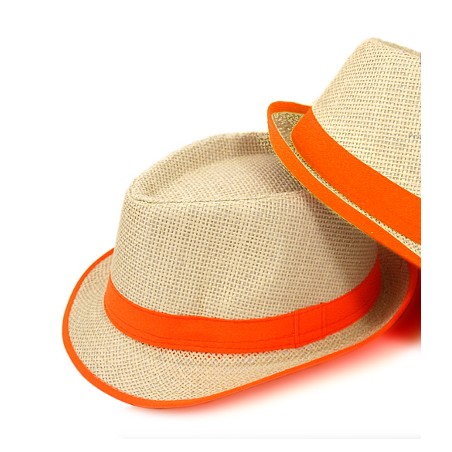 KAPELUSZ PLAŻOWY FEDORA SIZALOWY POMARAŃCZ NEON