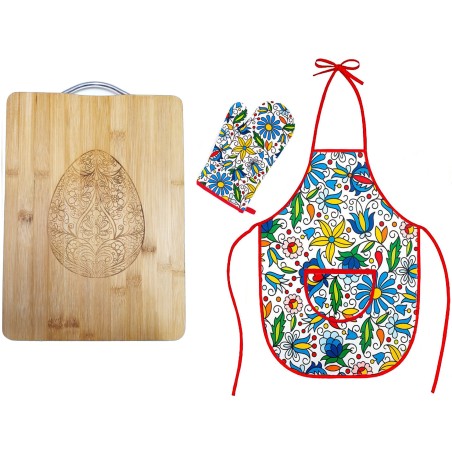 Zestaw deska z grawerem fartuch i rękawica kuchenna prezent wielkanoc