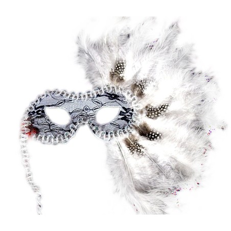 MASKA koronka pióra BIAŁE KARNAWAŁ HALLOWEEN