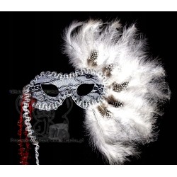 MASKA koronka pióra BIAŁE KARNAWAŁ HALLOWEEN