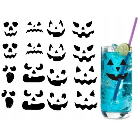 ZESTAW NAKLEJEK szklanki MINY 16sztuk HALLOWEEN