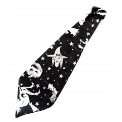KRAWAT SATYNOWY HALLOWEEN SREBRNE CZAROWONICE KOTY