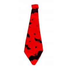 KRAWAT SATYNOWY HALLOWEEN CZERWONY NIETOPERZE