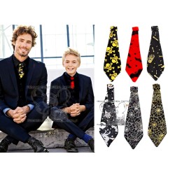 KRAWAT SATYNOWY HALLOWEEN CZERWONY NIETOPERZE