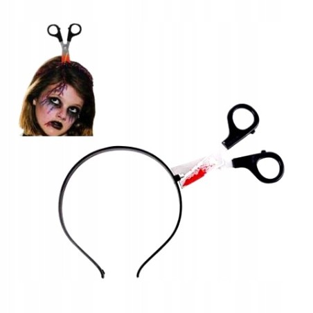 OPASKA NA GŁOWĘ WBITE KRWAWE NOŻYCZKI HALLOWEEN