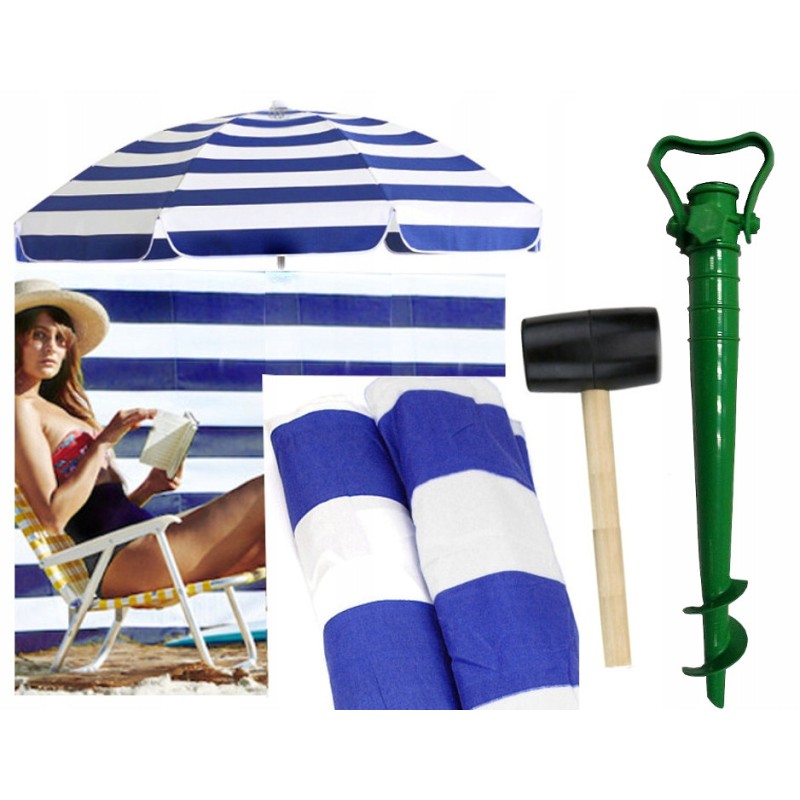PARASOL PLAŻOWY 170CM + PARAWAN 12M MŁOTEK UCHWYT
