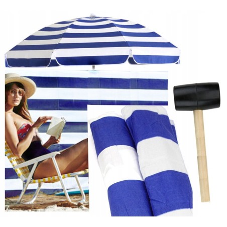 MEGA PARASOL PLAŻOWY 160CM + PARAWAN 12M + MŁOTEK