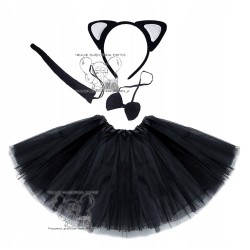 STRÓJ KOSTIUM KOT KOTA CZARNY BIAŁE USZKA 40CM B/P