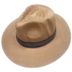 KAPELUSZ LNIANY FEDORA LETNI MĘSKI plażowy duży BEŻ z gumką