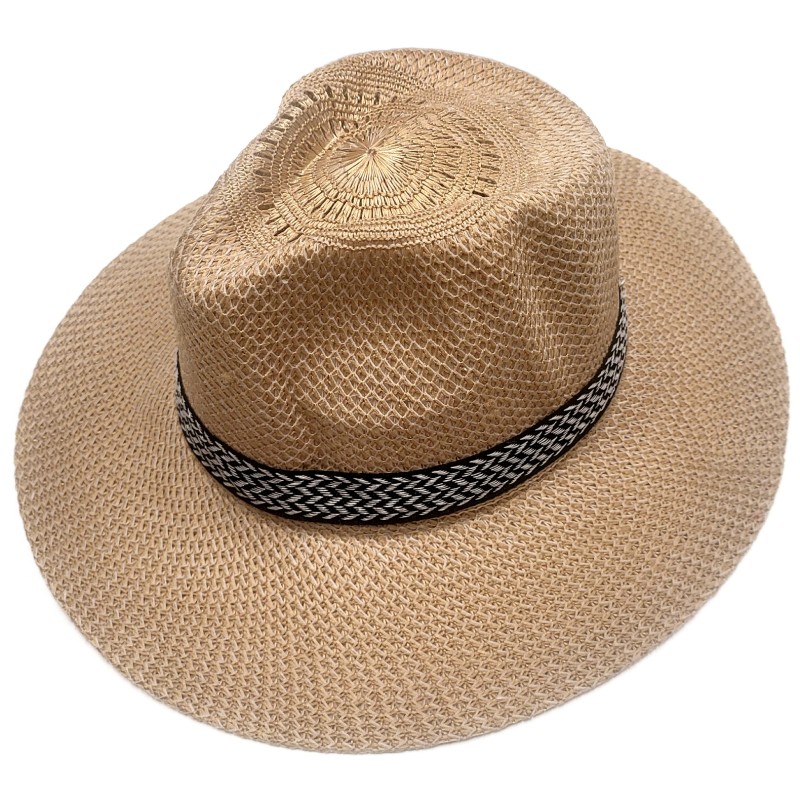 KAPELUSZ LNIANY FEDORA LETNI MĘSKI plażowy duży BEŻ z gumką