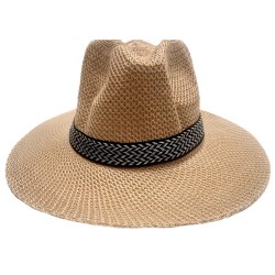 KAPELUSZ LNIANY FEDORA LETNI MĘSKI plażowy duży BEŻ z gumką