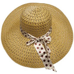 KAPELUSZ damski letni plaża duże rondo grochy beż z gumką