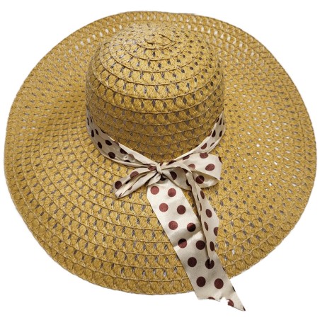 KAPELUSZ damski letni plaża duże rondo grochy beż z gumką