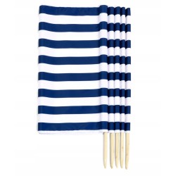 PARAWAN 12M + PARASOL 160cm + leżak drewno + MŁOTEK granatowe pasy