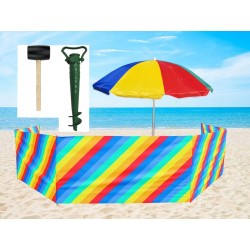 PARASOL PLAŻOWY 160CM + PARAWAN 8M + MŁOTEK + UCHWYT multikolor