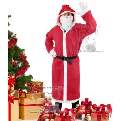 STRÓJ MIKOŁAJA PŁASZCZ DŁUGI + KAPTUR BRODA PAS
