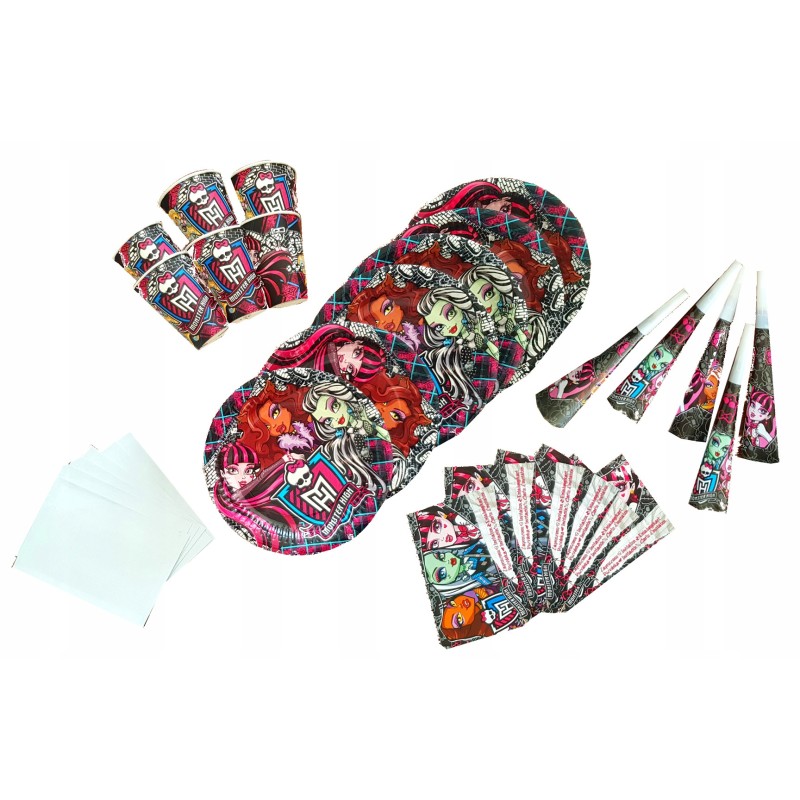 zestaw halloween monster high potworna impreza 4el. talerze kubki gwizdki