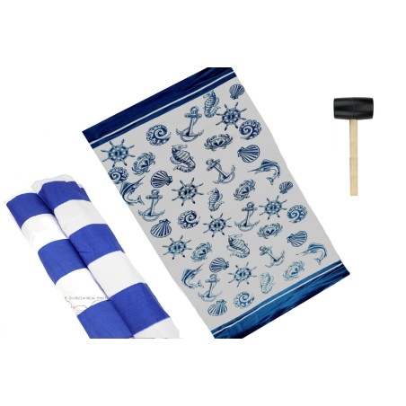 PARAWAN PLAŻOWY 8m kotw + ręcznik muszle + młotek