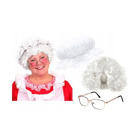 KOSTIUM PANI MIKOŁAJOWA - PERUKA OKULARY CZEPEK