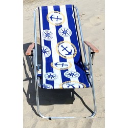 leżak plażowy aluminium + drewno przeszywany marynarski navy b/g