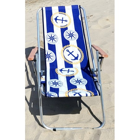 leżak plażowy aluminium + drewno przeszywany marynarski navy b/g