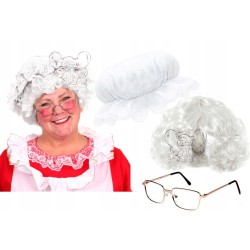 KOSTIUM PANI MIKOŁAJOWA - PERUKA OKULARY CZEPEK