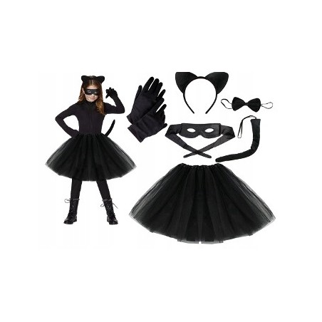 KOSTIUM KOTA USZY OGON RĘKAWICZKI MASKA 40 SPÓDN C