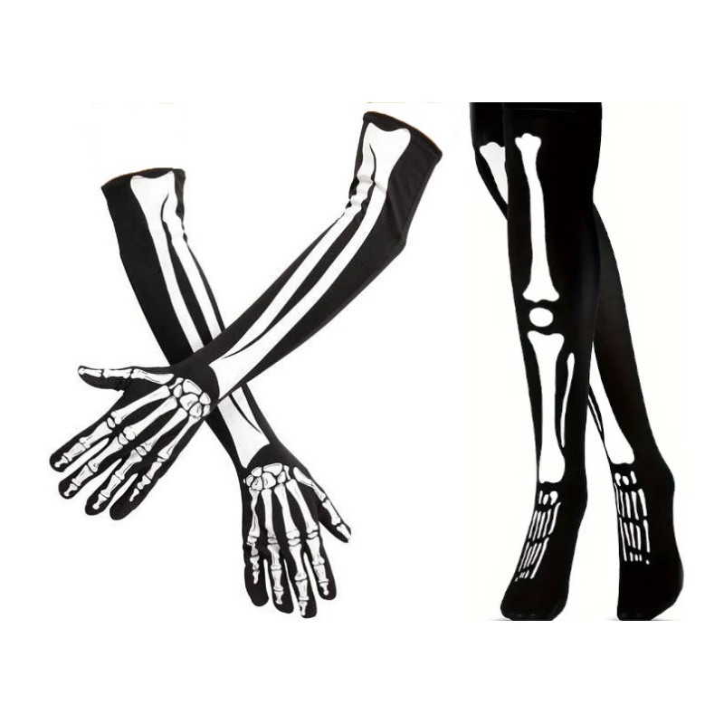 PODKOLANÓWKI plus rękawiczki za łokieć szkielet kościotrup halloween