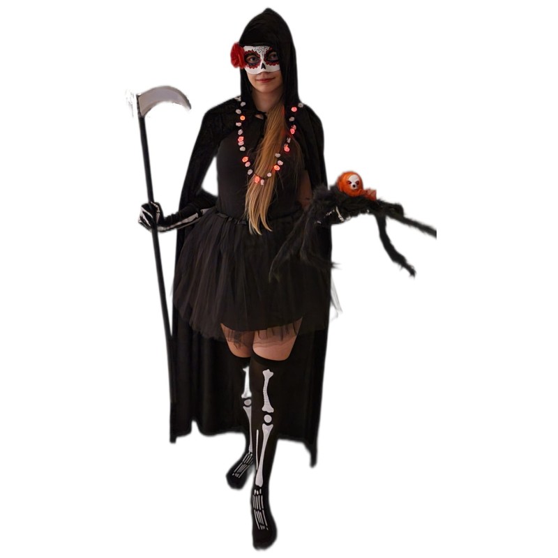 KOSTIUM 8el ŚMIERCI maska peleryna kosa rajstopy rękawiczki naszyj spód