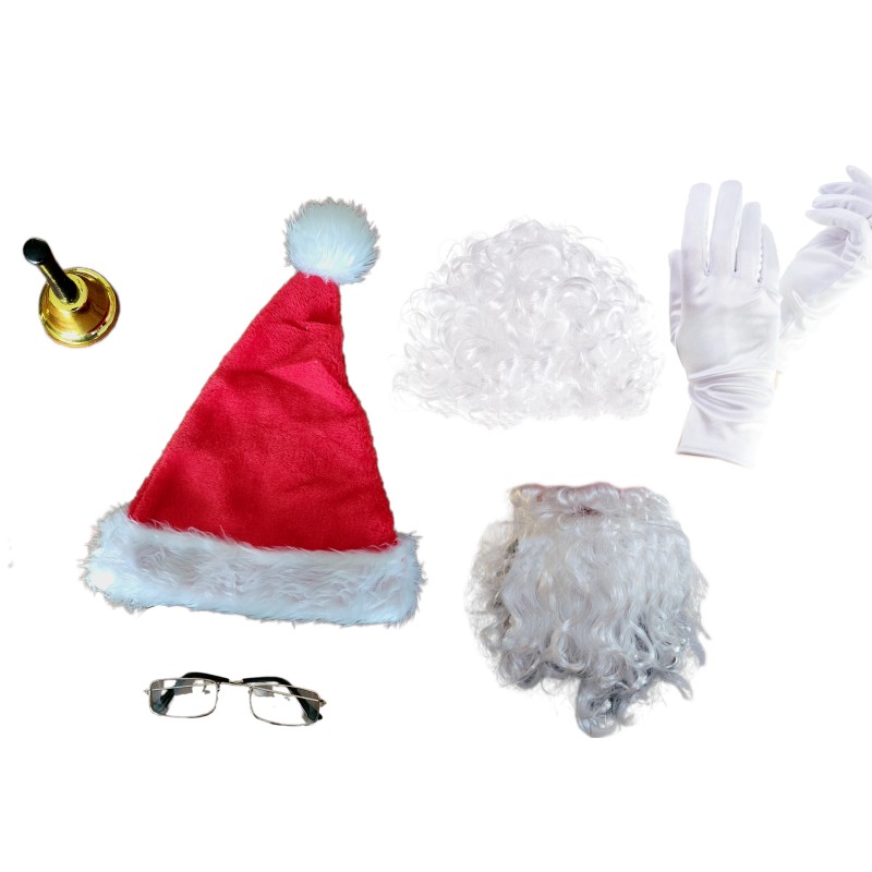 PERUKA BRODA czapka plusz rękawiczki okulary dzwonek mikołaja