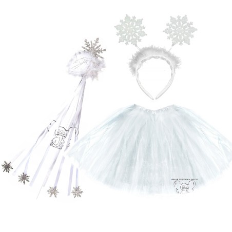 KOSTIUM STRÓJ ŚNIEŻYNKA 3el spódnica 40cm podszewka różdżka opaska