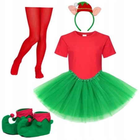 KOSTIUM ELF ELFKI ELFA ŚWIĘTA 5EL 122 128 134 40CM