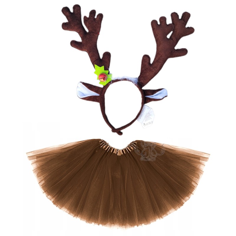 KOSTIUM RENIFER JELONEK ROGI DUŻE + SPÓDNICA 40CM PODSZEWKA