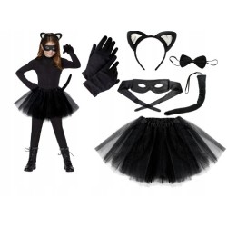 KOSTIUM KOTA USZY OGON RĘKAWICZKI MASKA SPÓDNICA B