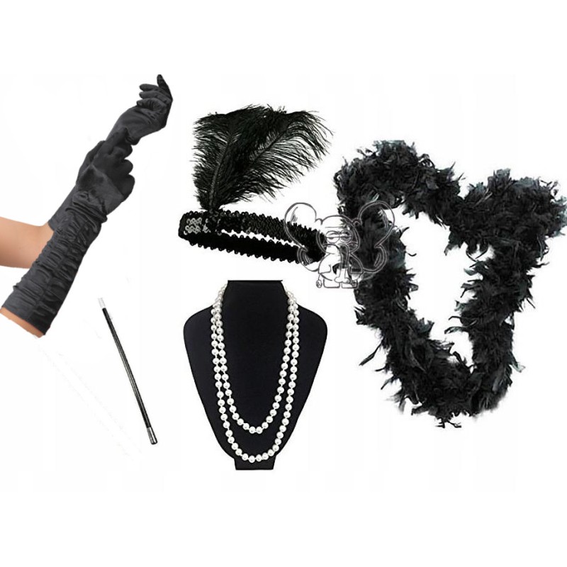 ZEST LATA 20 OPASKA PERŁY CYGARETKA BOA RĘKAWICZKI marszcz