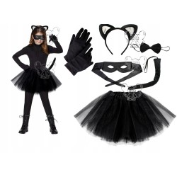 KOSTIUM KOTA USZY OGON RĘKAWICZKI MASKA SPÓDNICA B
