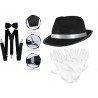 KOSTIUM GANGSTER RETRO LATA 20 MUSZKA SZELKI KAPELUSZ czarny rękawiczki