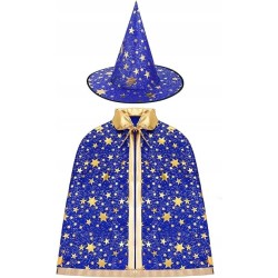 strój CZAROWNICY MAGIK CZARODZIEJA MAG NIEBIESKI 85 CM GWIAZDY ZŁOTE