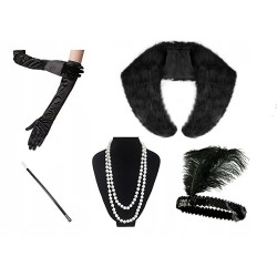 zestaw retro etola futro 110 RĘKAWICZKI opaska charlestone naszyjnik cygare