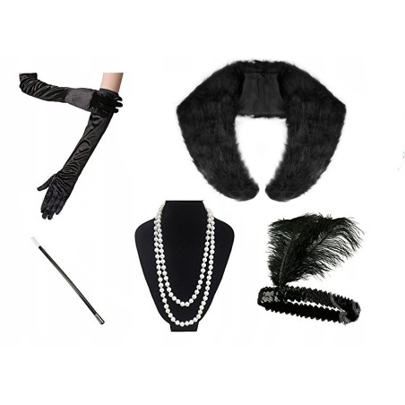 zestaw retro etola futro 110 RĘKAWICZKI opaska charlestone naszyjnik cygare