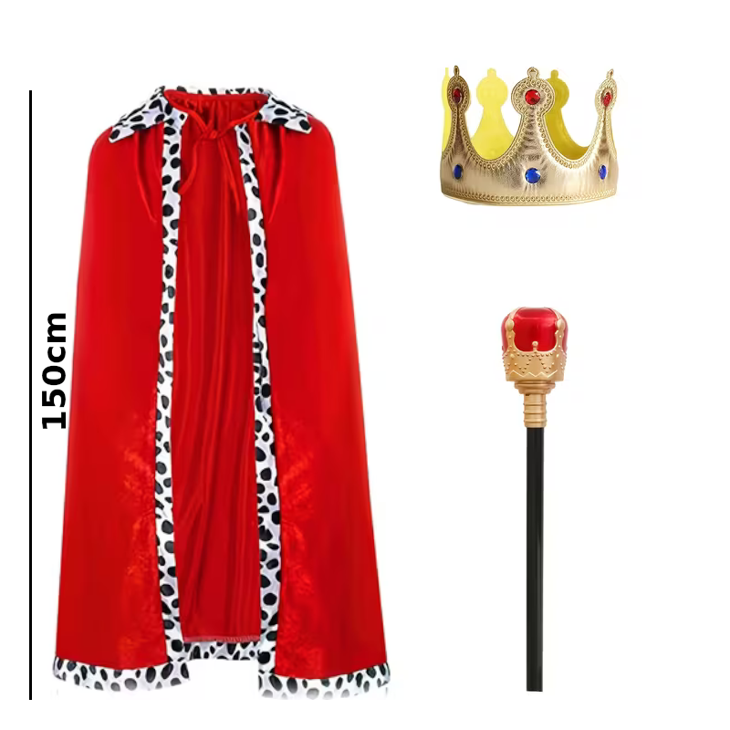 STRÓJ król  kostium KRÓLA BERŁO KORONA peleryna najdłuższa 150cm