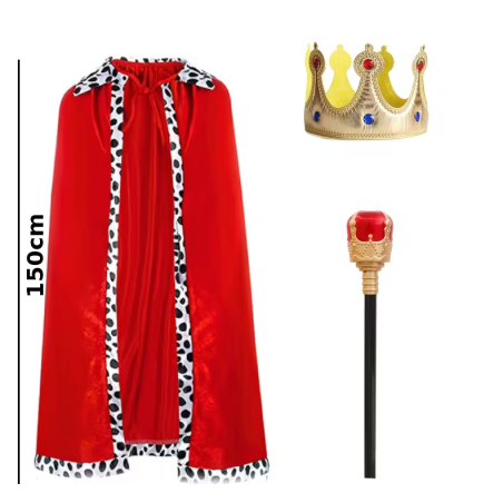 STRÓJ król  kostium KRÓLA BERŁO KORONA peleryna najdłuższa 150cm